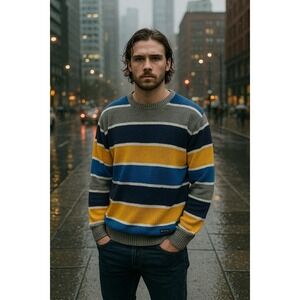 Black Sea Seaside Collective Sweater XL Multicolor Striped Crewneck Knit...